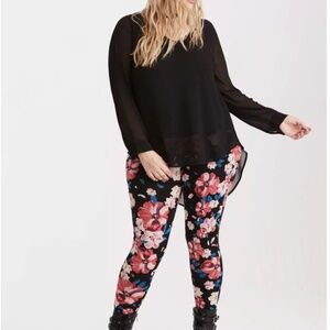 Like New Torrid Chiffon V-Neck Hi-Lo Blouse- Deep Black